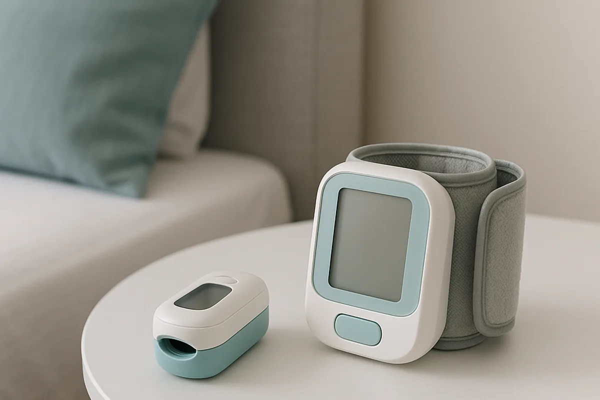 Home wellness devices on a calm background